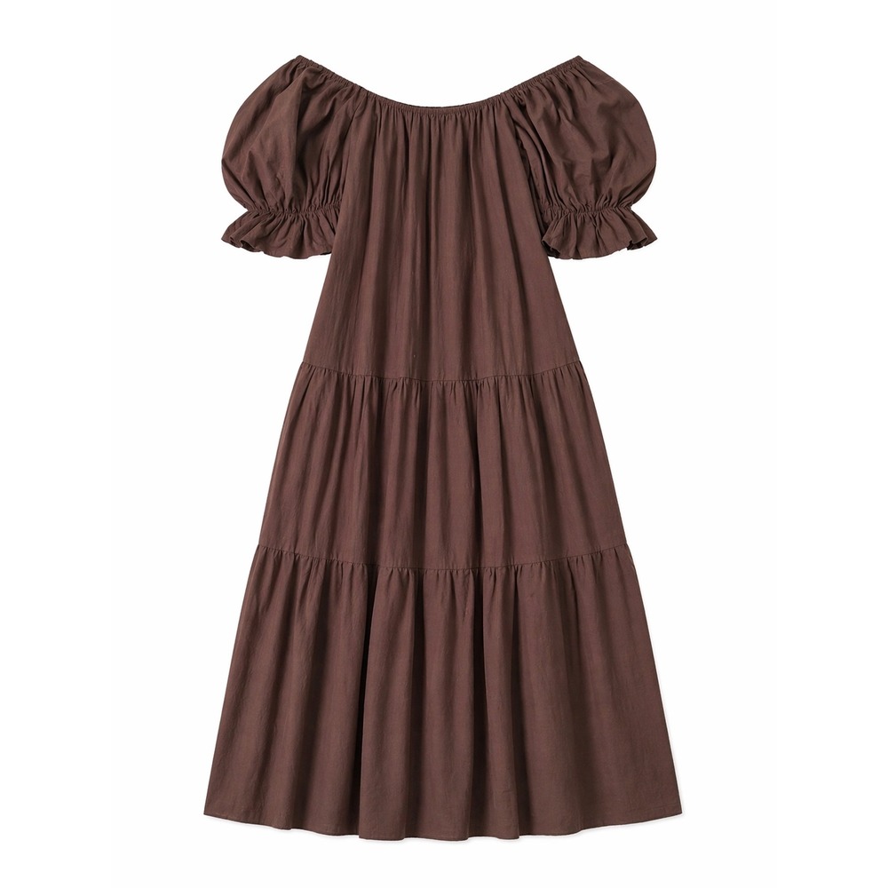 Showpo Zaharrah Brown Off Shoulder Tiered Midi Dress US 4 - Picture 7 of 9